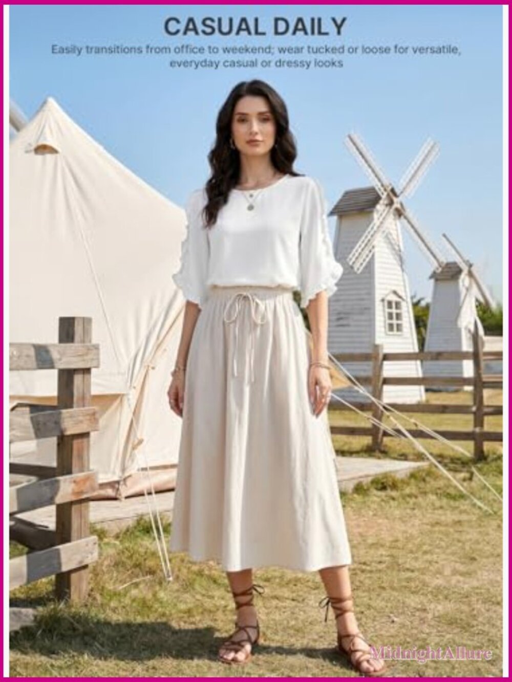 3/4 Ruffle Sleeve Blouse Business Casual Tops Summer - Picture 6 of 7